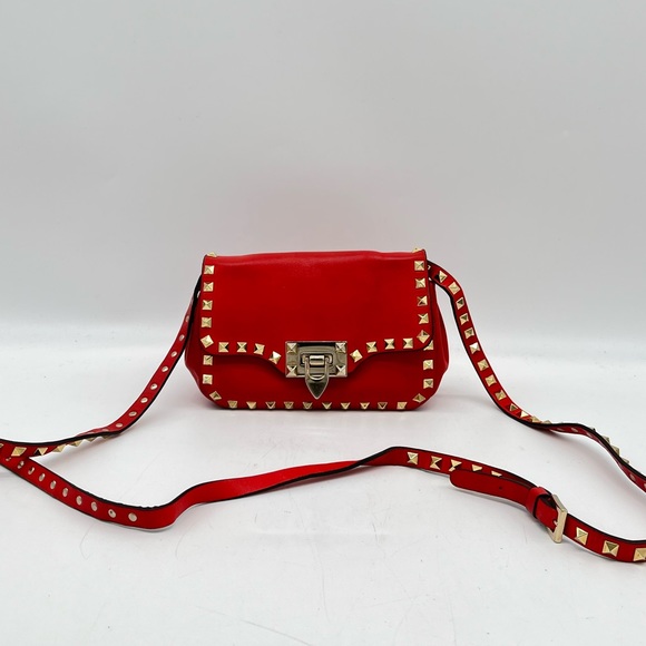 Valentino Handbags - Valentino Red Leather Small RockStud Shoulder Bag Crossbody
